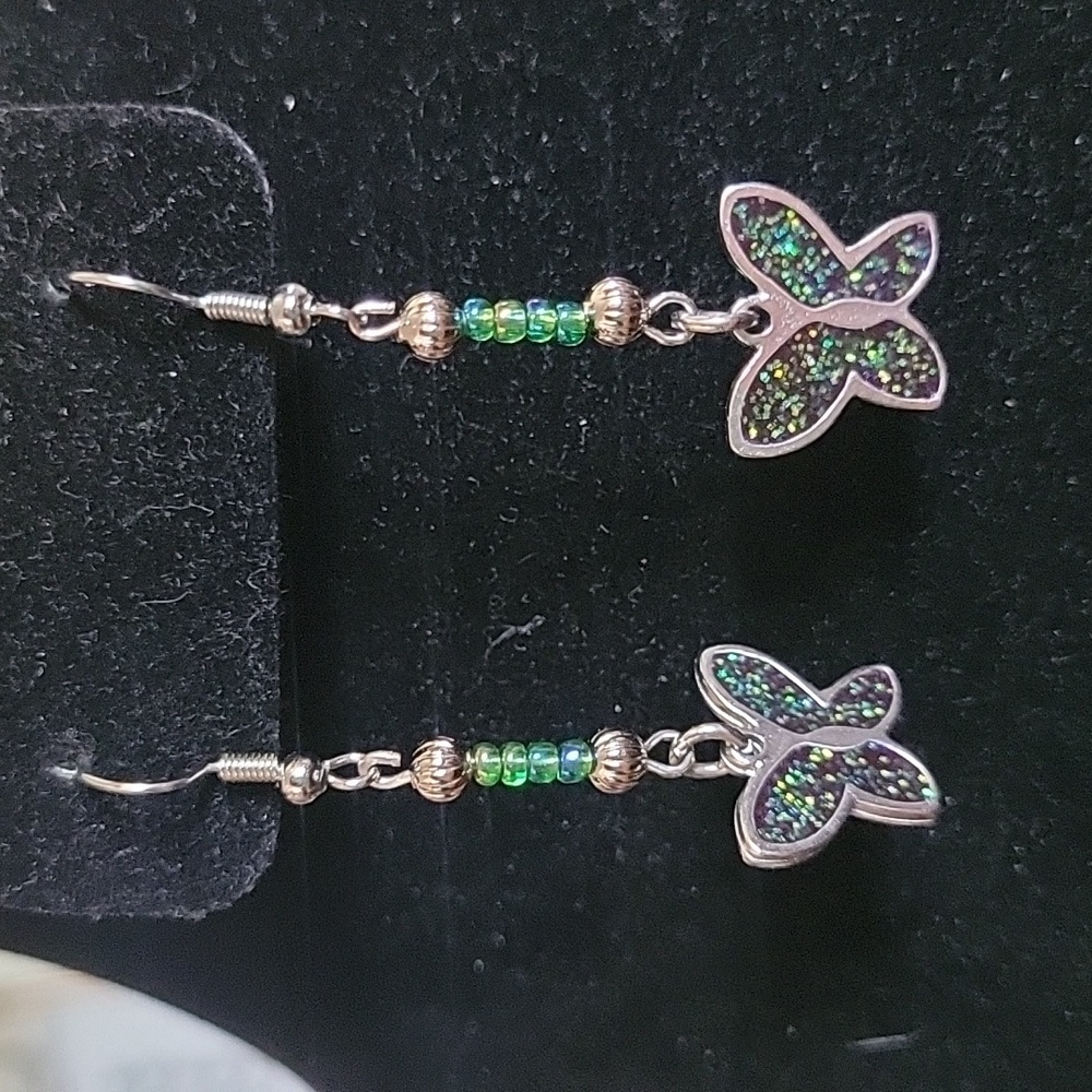 Handcrafted sterling silver butterfly dangle earrings. NEW!
